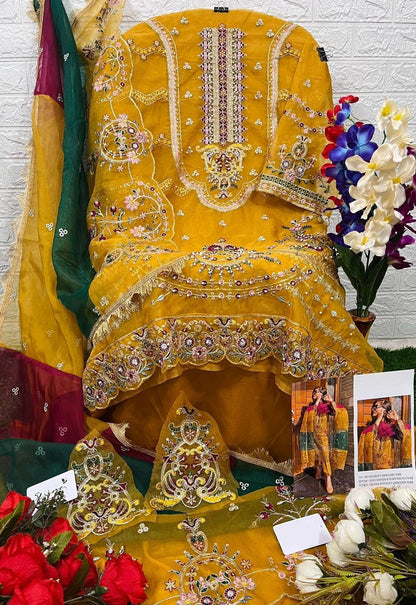 Yellow Organza Festive Wear Salawar Kameez