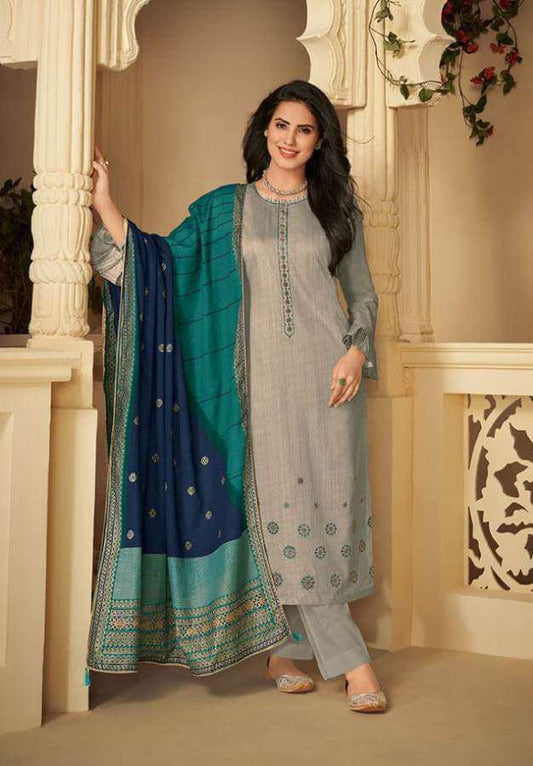 Printed Unstitched Salwar Kameez with Self Embroidery Suits