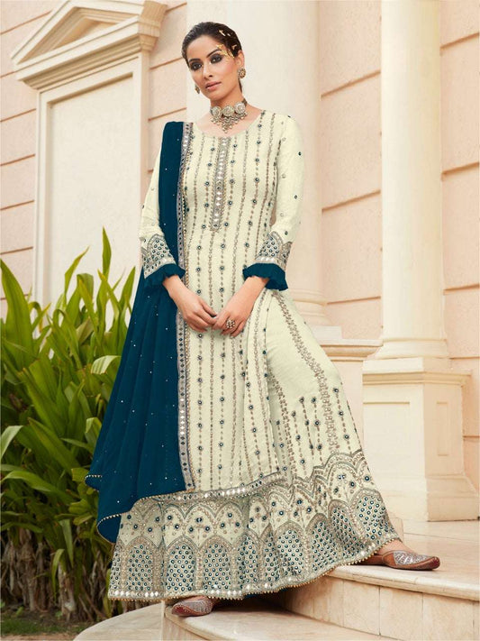 Colourful Partywear Embroidered Georgette Palazzo Suit