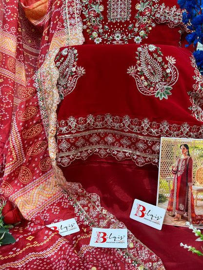 Red Heavy Embroidery Georgette Pakistani Style Suit