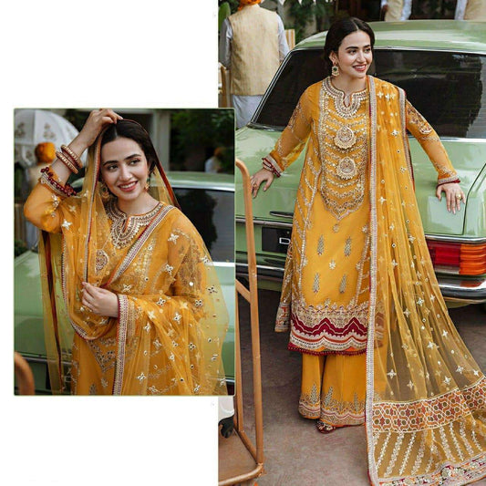 Yellow Embroidered Pakistani Suit