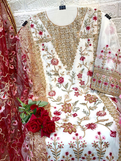 Buy White Georgette Heavy Embroidery Pakistani Suits Online - Best Collection